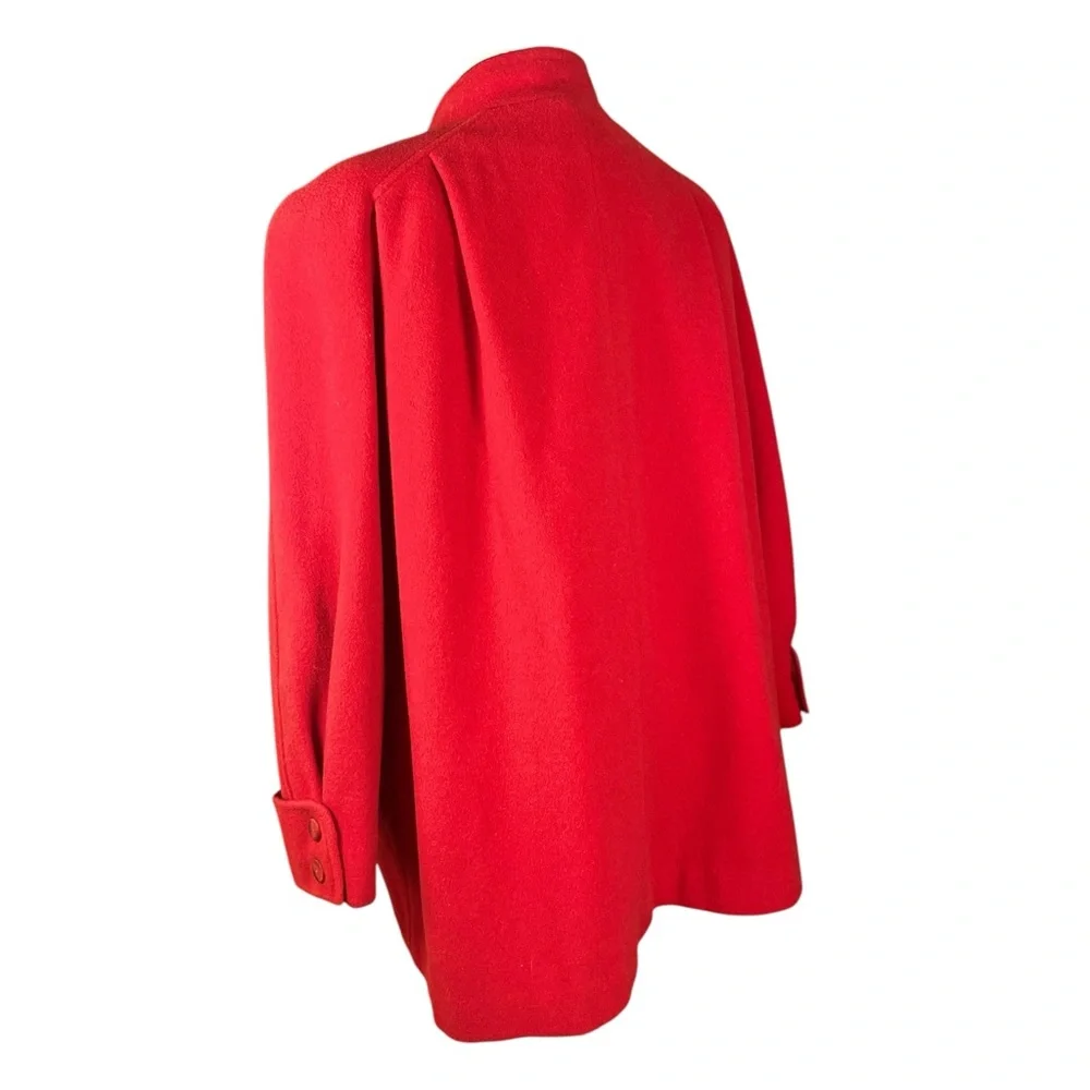 100% Wool Swing Coat Cape coat, size unknown. Vintage red stand up high collar - Picture 9 of 16